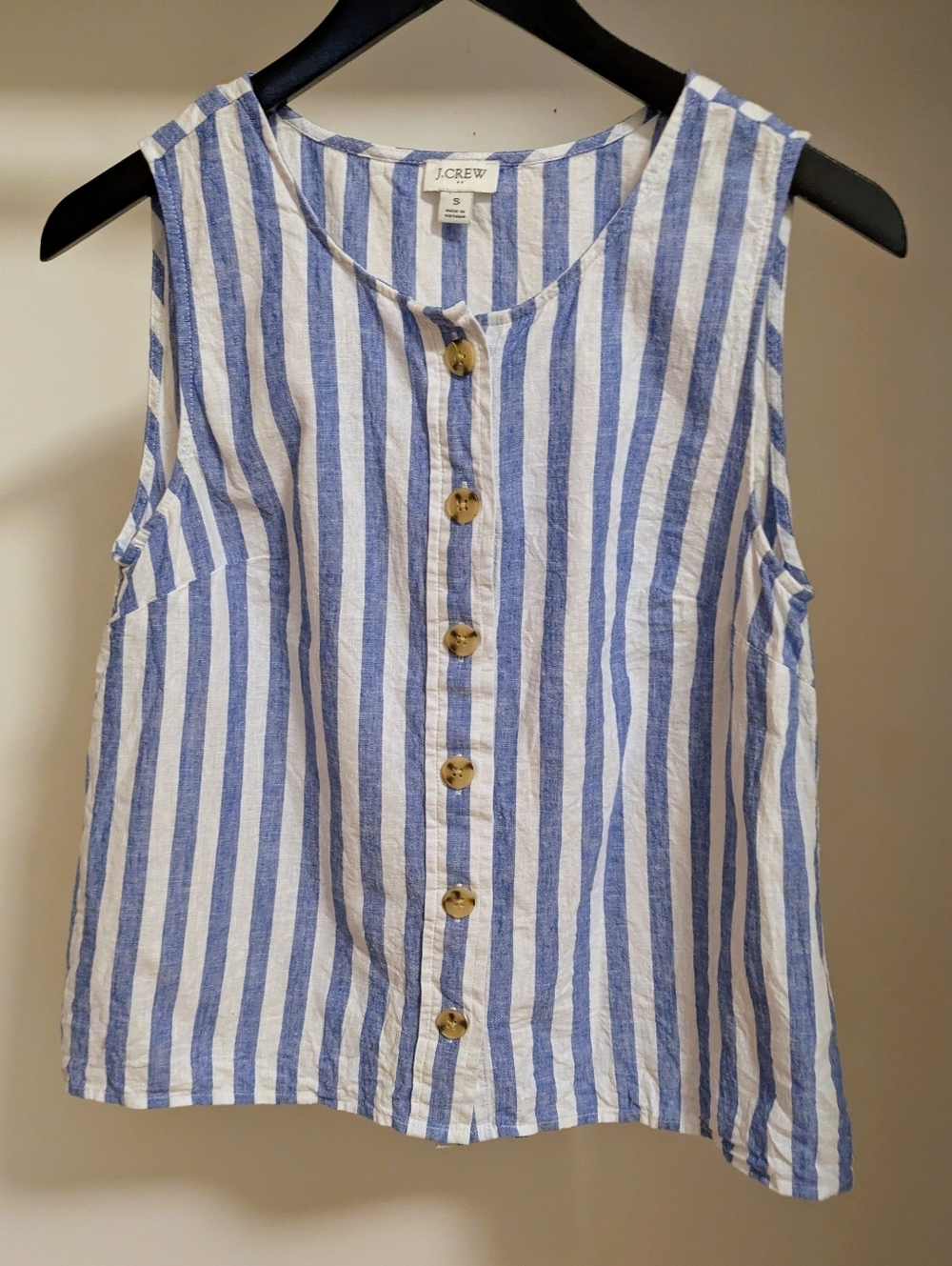 J. Crew Blue & White Vertical Striped Button Tank